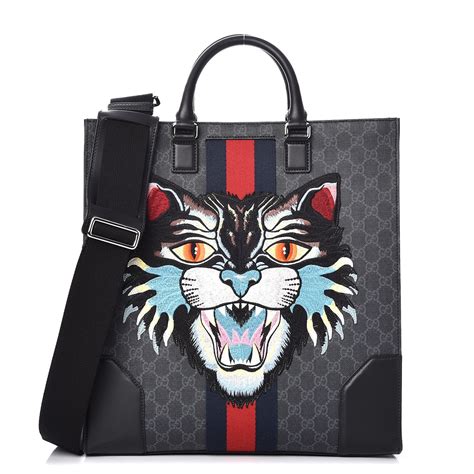 Gucci GG Supreme Embroidered Angry Cat Tote 